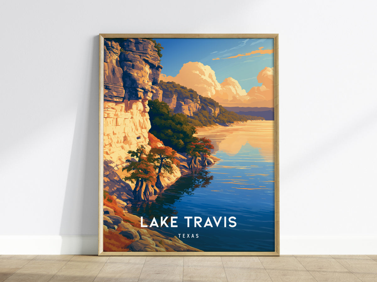 Lake Travis, Texas Poster | Hill Country Lake Sunset Wall Art — framed wall art