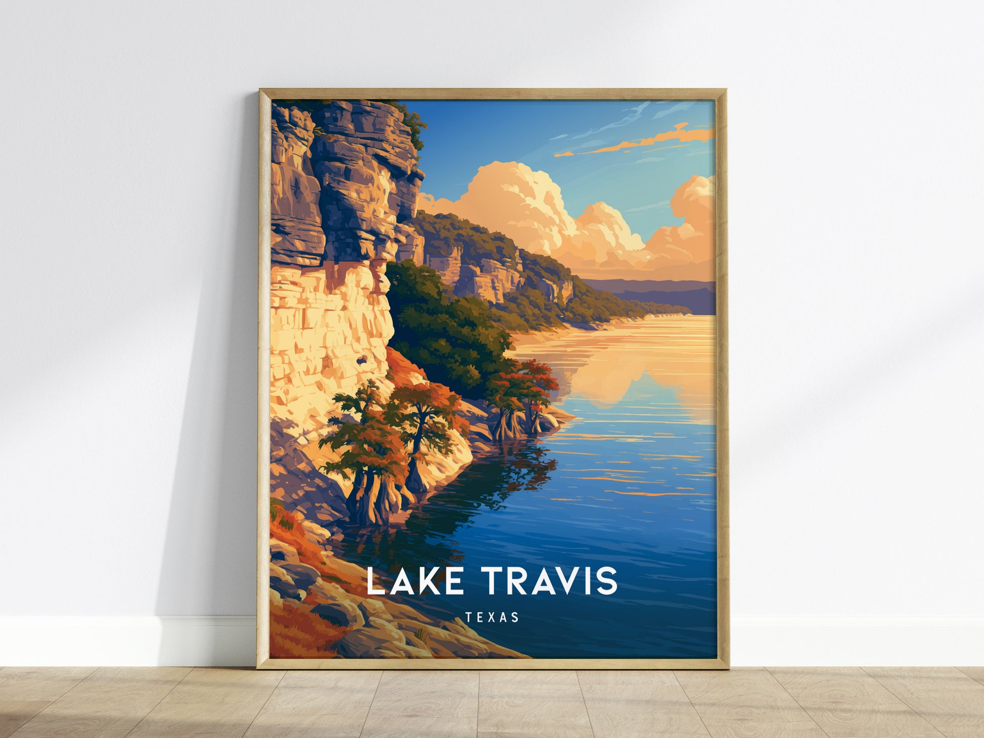 Lake Travis, Texas Poster | Hill Country Lake Sunset Wall Art — framed wall art