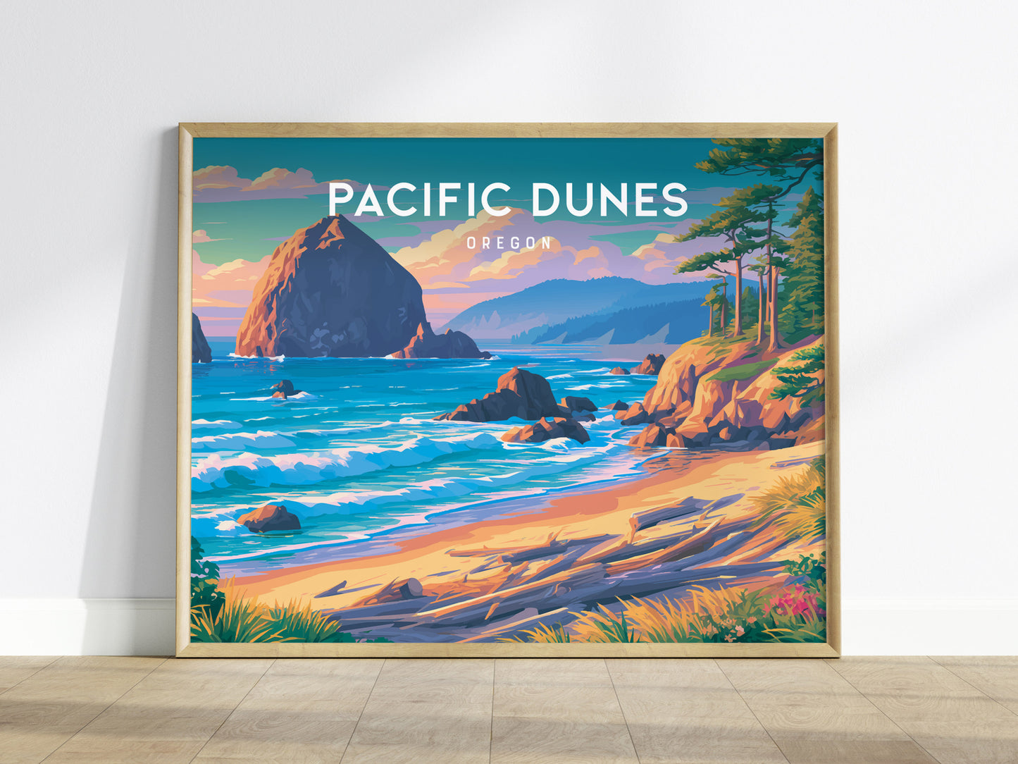 Pacific Dunes, Oregon Landscape Poster | Windswept Dunes Travel Wall Art — framed wall art