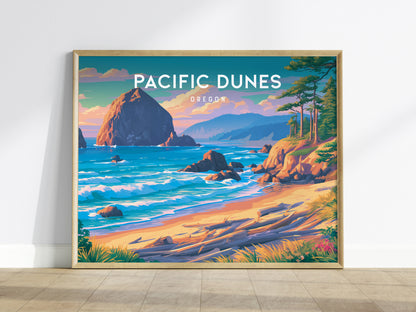 Pacific Dunes, Oregon Landscape Poster | Windswept Dunes Travel Wall Art — framed wall art