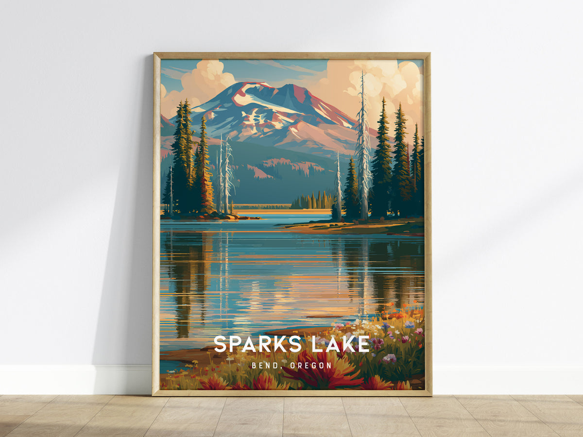 Sparks Lake, Bend, Oregon Poster | Mountain Reflections Vacation Wall Art — framed wall art