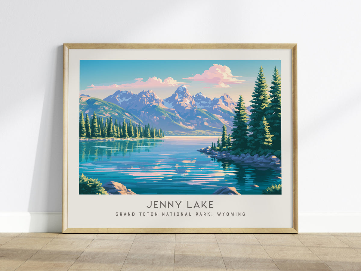 Jenny Lake Landscape Matte Border Poster | Grand Teton National Park, Wyoming Vacation Wall Art — framed wall art