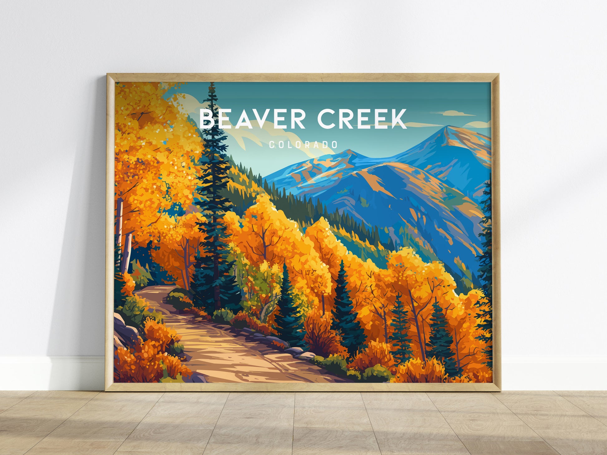 Beaver Creek, Colorado Landscape Poster | Snowy Slopes & Lodge Vacation Wall Art — framed wall art
