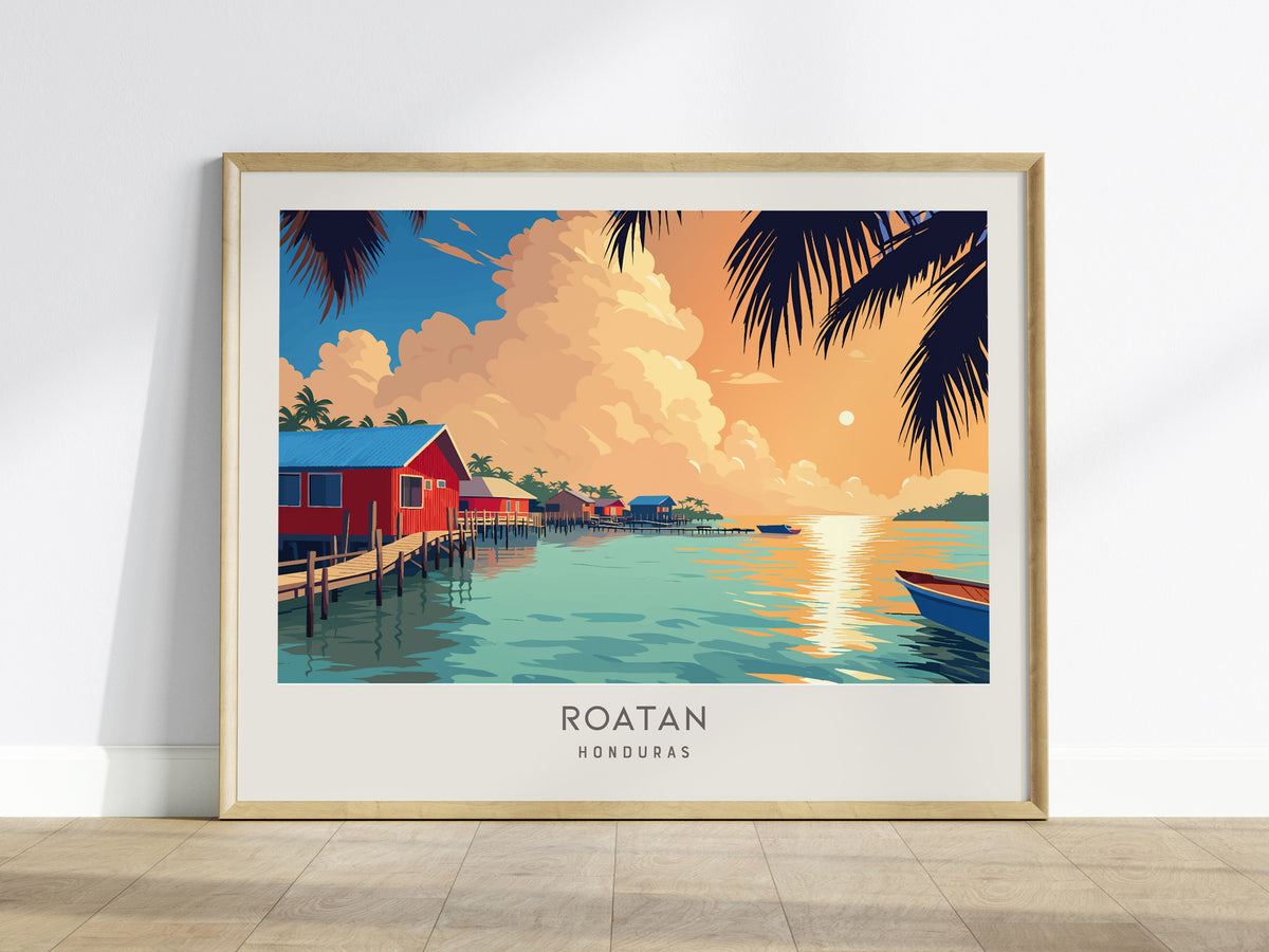 Roatan Landscape Matte Border Poster | Honduras Vacation Wall Art Beach House Decor — framed wall art