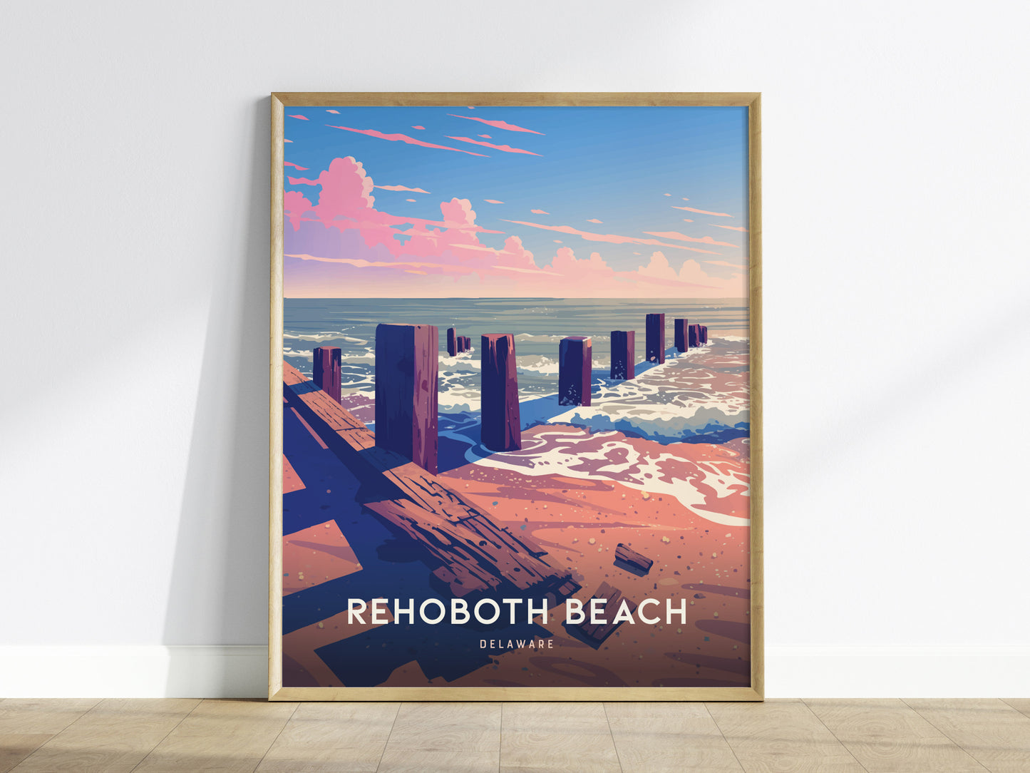 Rehoboth Beach, Delaware Poster – Coastal Boardwalk Art Print, Beach Wall Decor, Framed/Unframed, Gift for Beach Lovers & Travelers