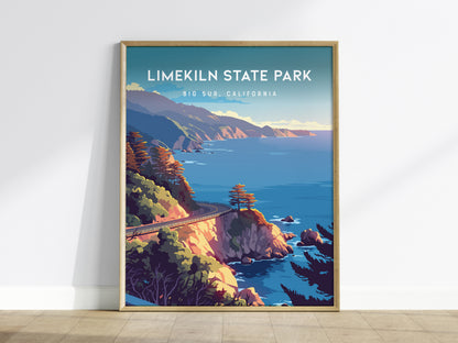 Limekiln State Park, Big Sur, California Poster | Redwoods & Coastal Cliffs Destination Print Wall Art — framed wall art