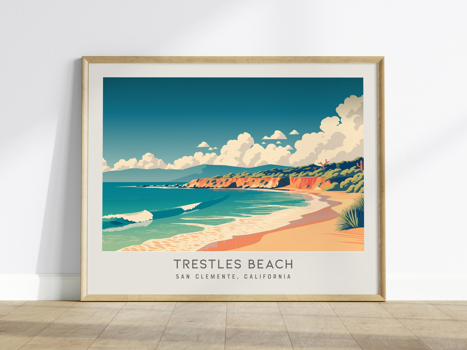 Trestles Beach Landscape Matte Border Poster | San Clemente, California Vacation Wall Art — framed wall art