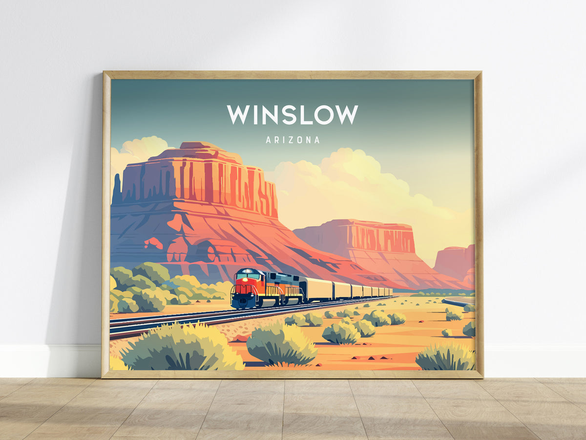 Winslow, Arizona Landscape Poster | Standin' on the Corner Travel Gift Wall Art — framed wall art