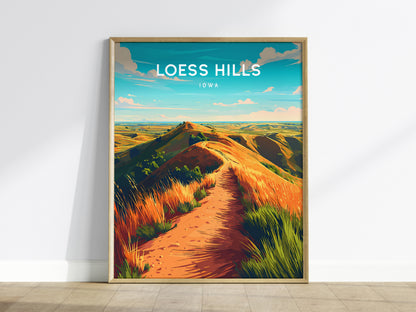 Loess Hills, Iowa Poster | Rolling Prairie Bluffs Destination Print Wall Art — framed wall art