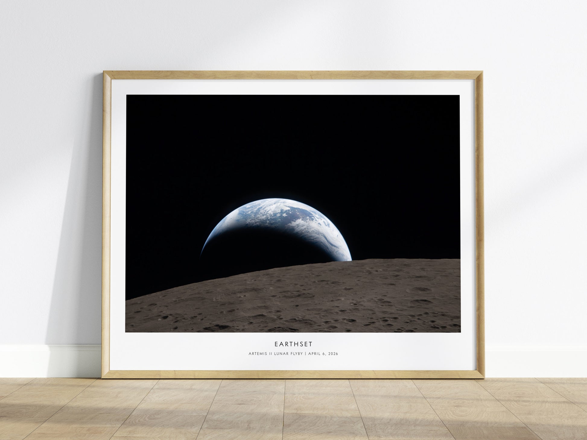 Earthset Landscape Poster | NASA Artemis II Lunar Flyby Space Photography Wall Art — framed wall art