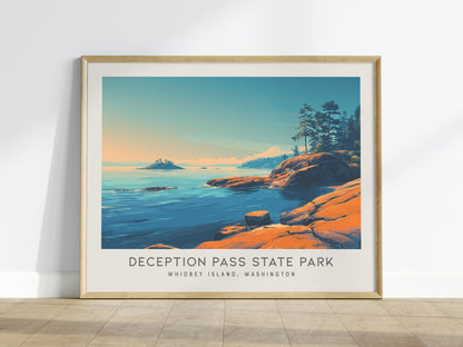 Deception Pass State Park Landscape Matte Border Poster | Whidbey Island, Washington Destination Print Travel Wall Art — fram