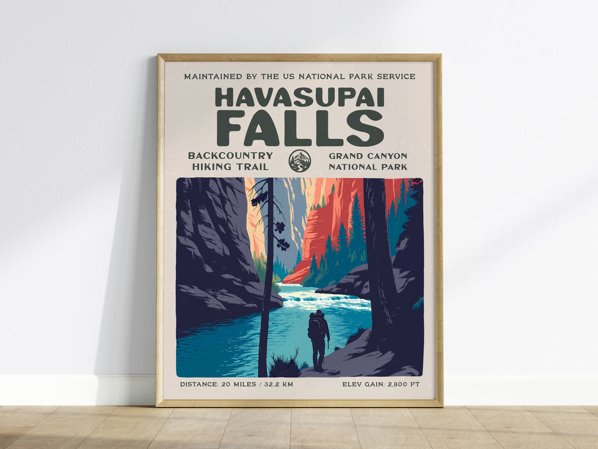 Havasupai Falls, Grand Canyon National Park Poster | Backpacker Gift | Turquoise Canyon Trail Wall Art — framed wall art