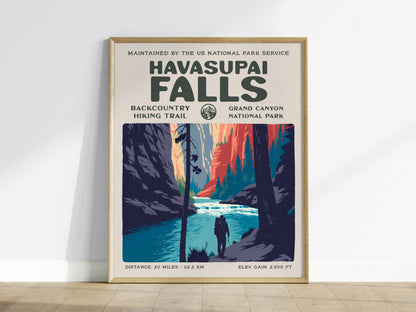 Havasupai Falls, Grand Canyon National Park Poster | Backpacker Gift | Turquoise Canyon Trail Wall Art — framed wall art