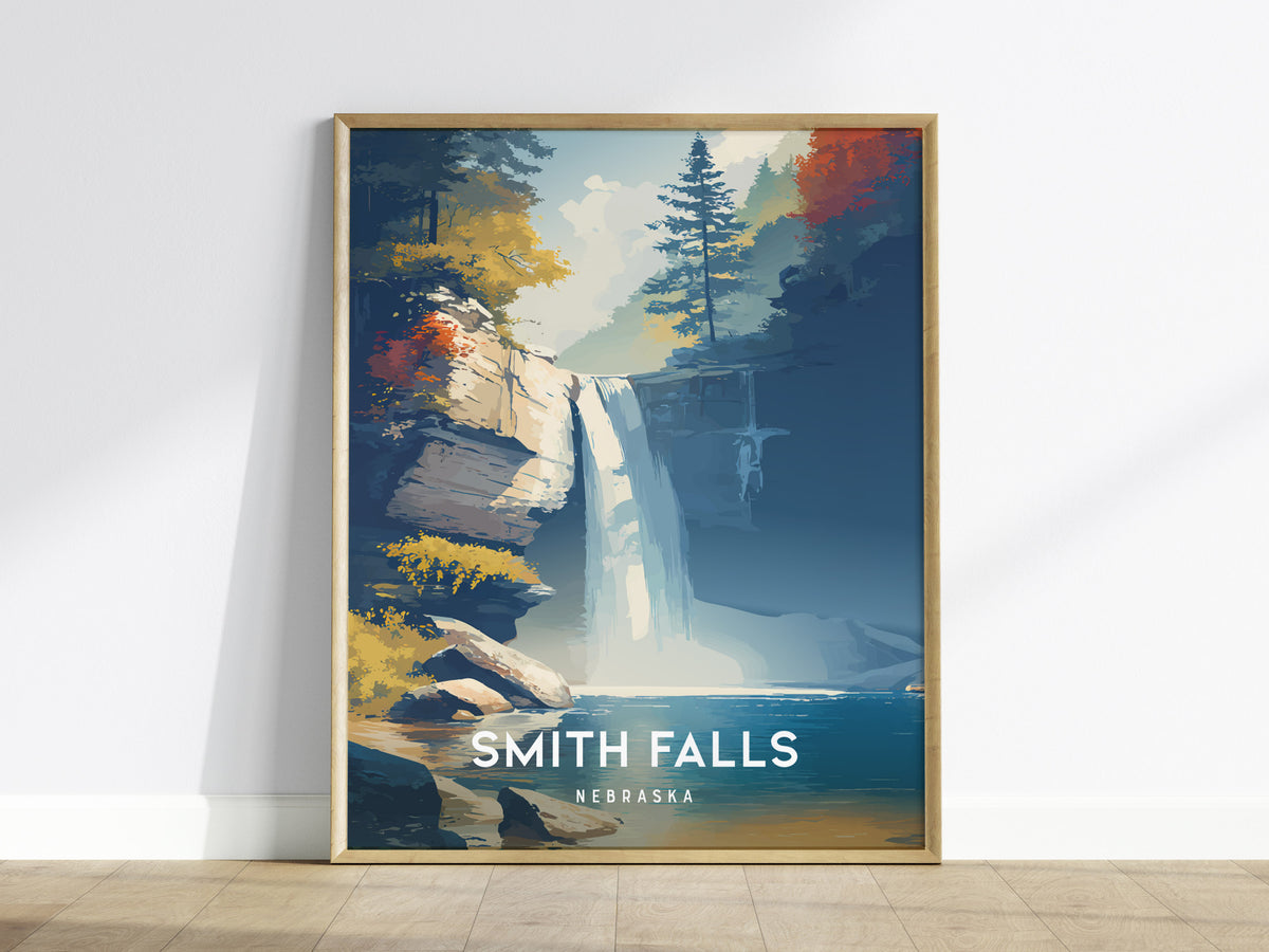 Smith Falls, Nebraska Poster | Waterfall Adventure Destination Print Wall Art — framed wall art