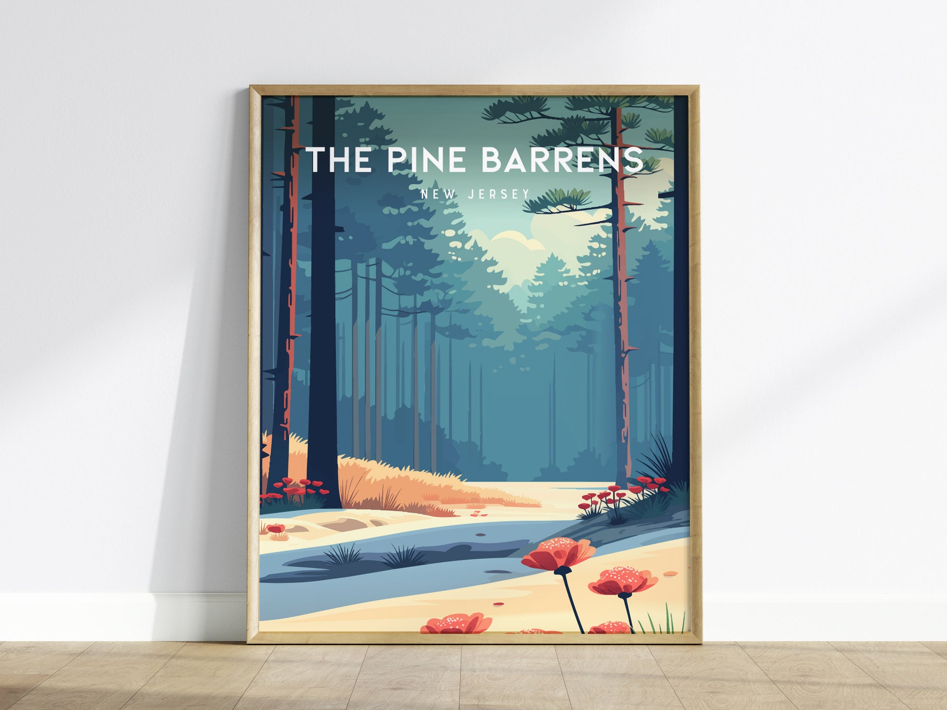 The Pine Barrens, New Jersey Poster | Misty Pines & Cranberry Bogs Wall Art — framed wall art