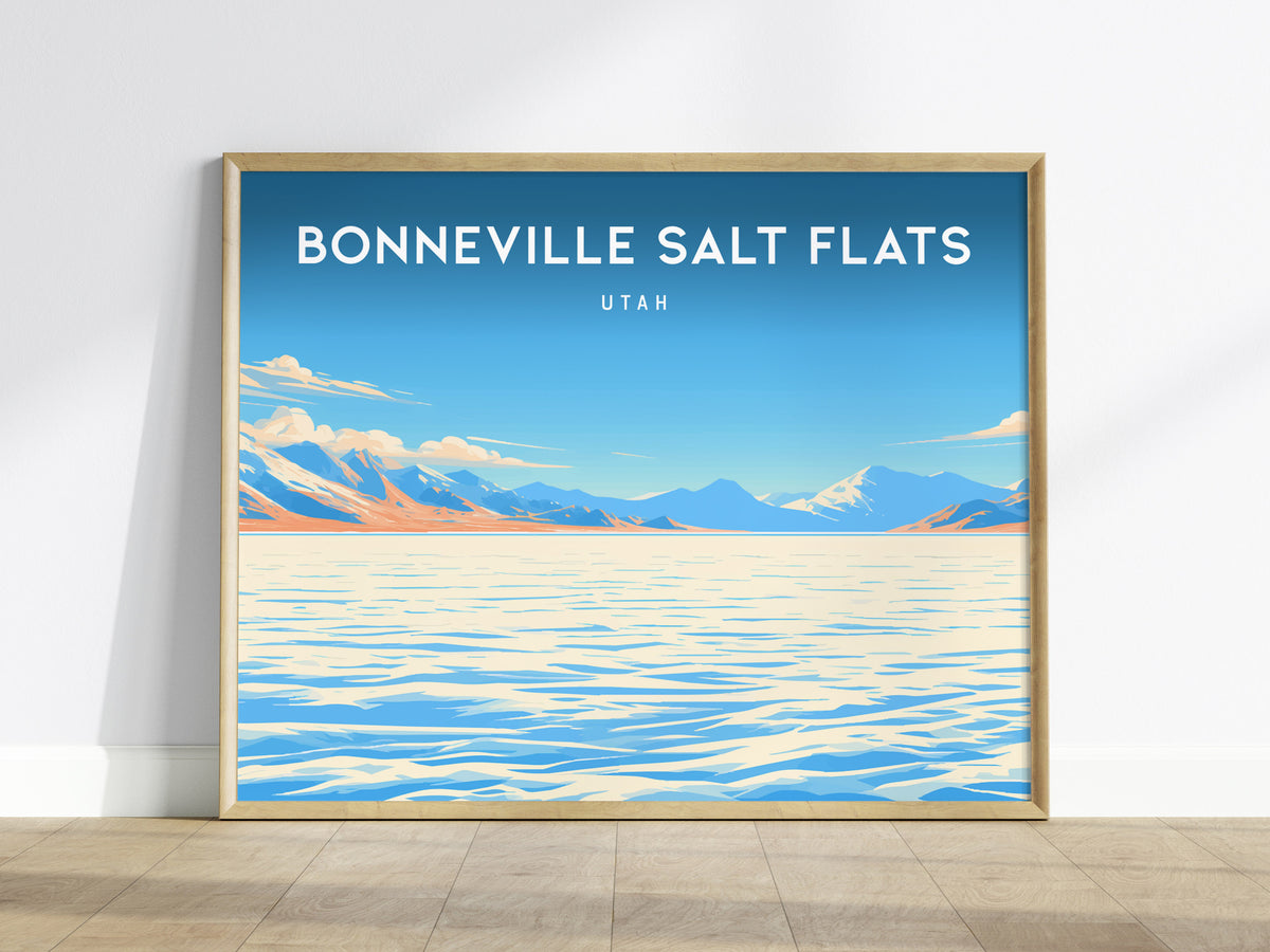 Bonneville Salt Flats Landscape Poster | Utah Endless White Expanse Travel Wall Art — framed wall art