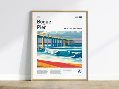 Bogue Pier, Emerald Isle, North Carolina Poster | Surf Wall Art & Beach House Decor — framed wall art