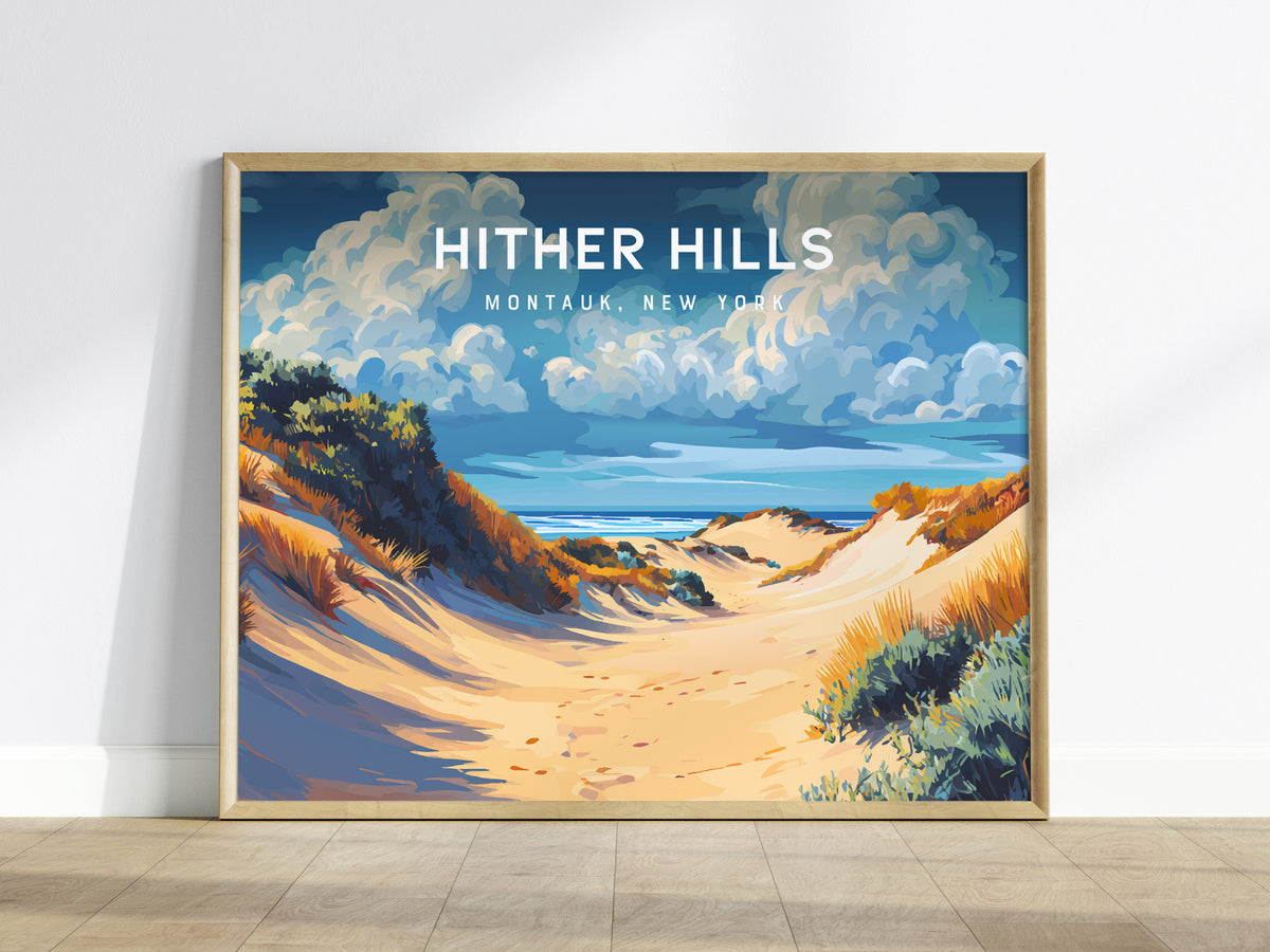 Hither Hills Landscape Poster | Montauk, New York Destination Print Beach House Decor — framed wall art