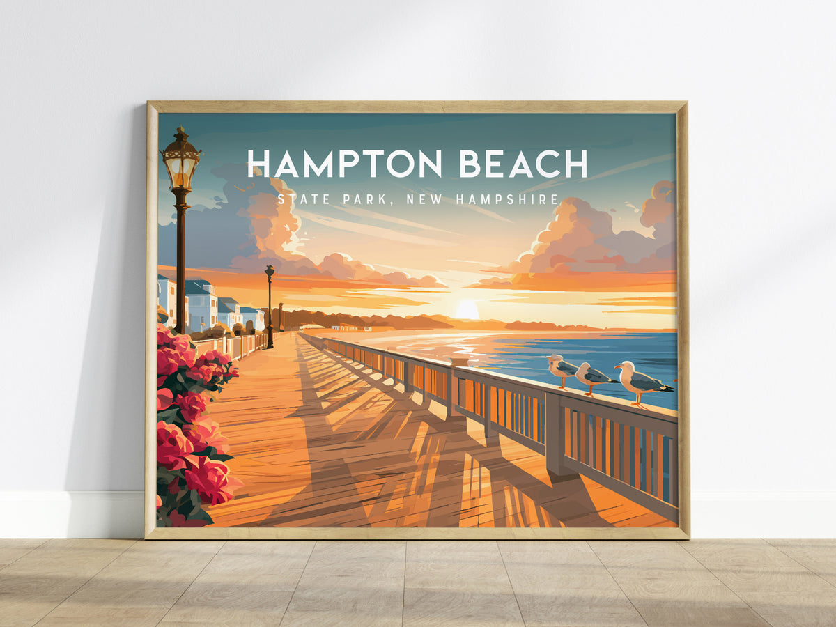 Hampton Beach Landscape Poster | State Park, New Hampshire Beach House Decor Wall Art — framed wall art