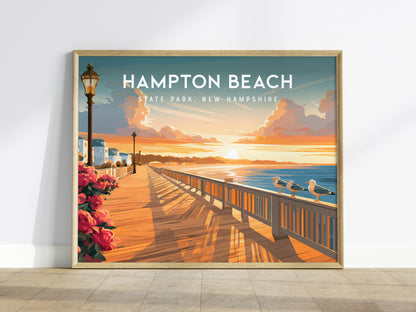 Hampton Beach Landscape Poster | State Park, New Hampshire Beach House Decor Wall Art — framed wall art