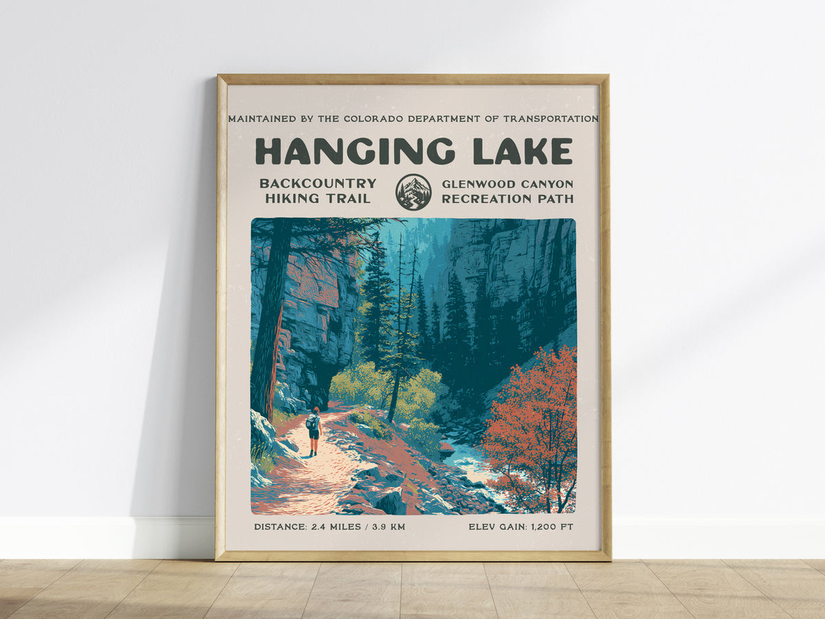 Hanging Lake, Glenwood Canyon Poster | Hiker Gift | Backcountry Trail Wall Art — framed wall art