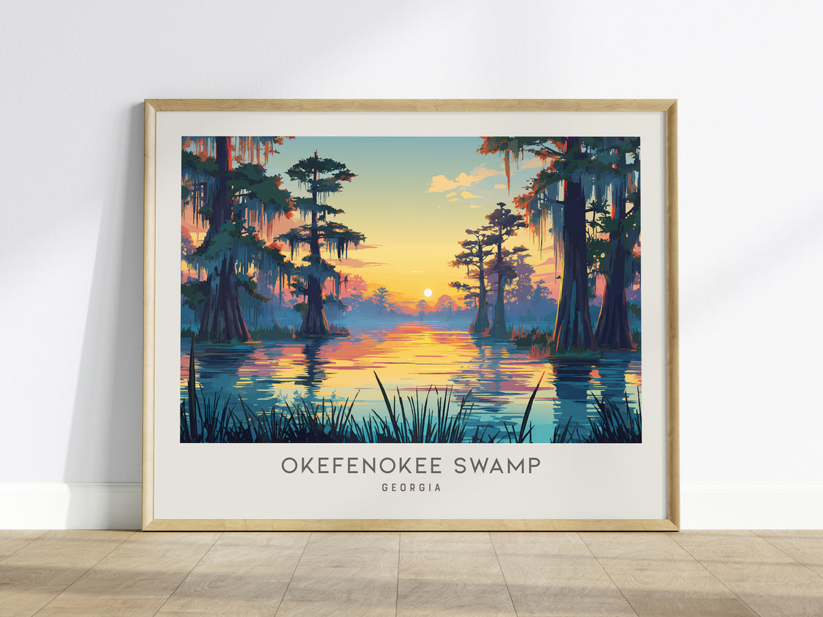 Okefenokee Swamp Landscape Matte Border Poster | Georgia Destination Print Travel Wall Art — framed wall art