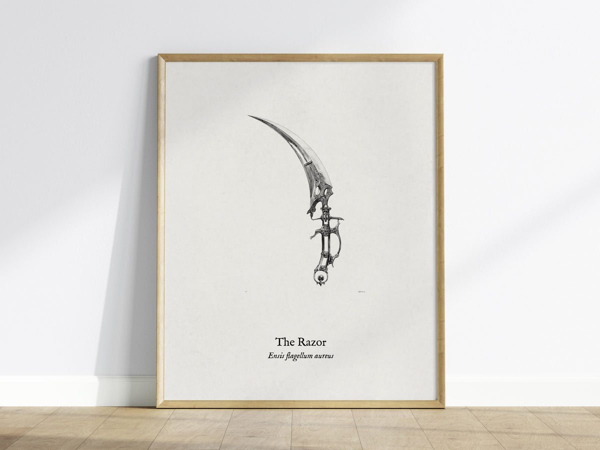 The Razor Poster | Ensis Flagellum Aureus Pen and Ink Print | Vintage Zoological Illustration Wall Art — framed wall art