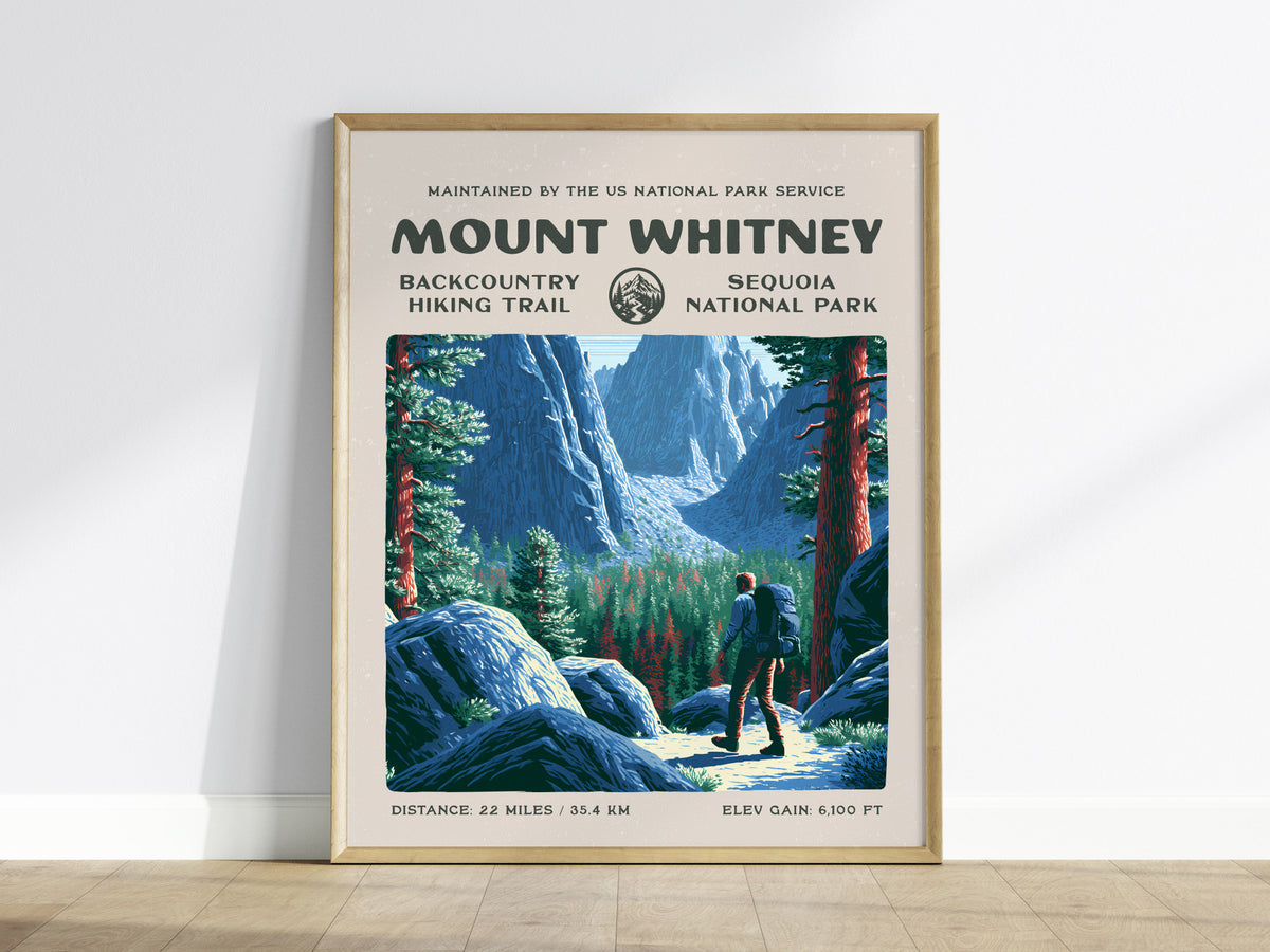 Mount Whitney, Sequoia National Park Poster | Hiker Gift | Backcountry Trail Wall Art — framed wall art