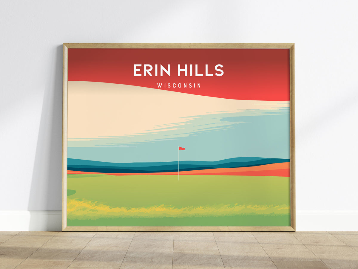Erin Hills, Wisconsin Landscape Poster | Golfer Gift Country Club Decor Wall Art — framed wall art