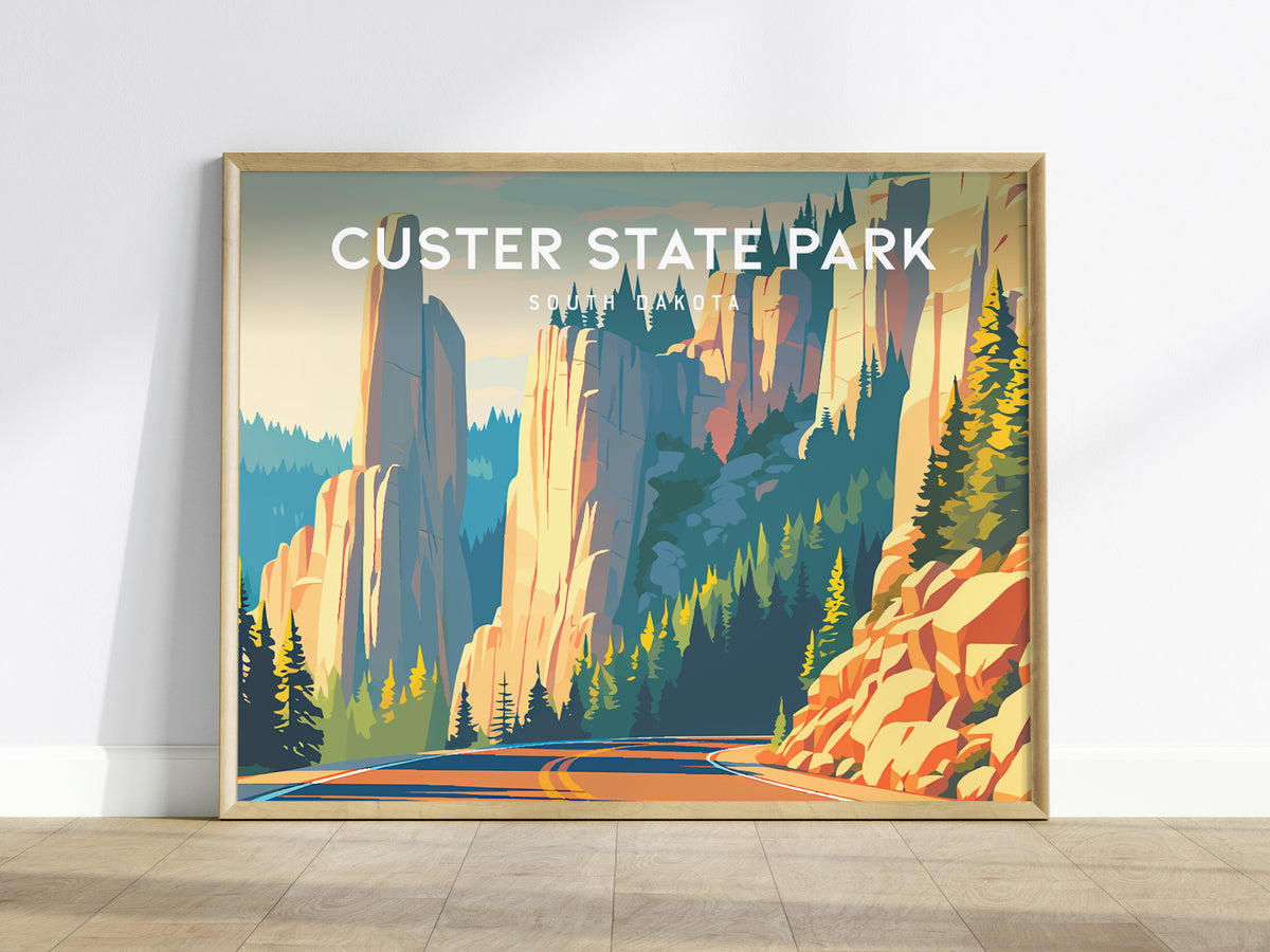 Custer State Park Landscape Poster | South Dakota Needles Highway Travel Wall Art — framed wall art