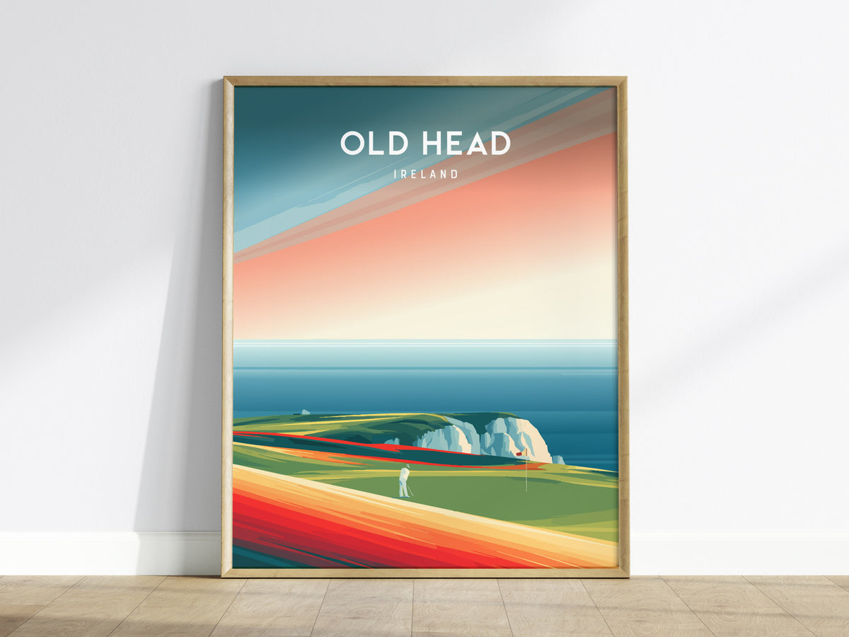 Old Head, Ireland Poster | Dramatic Cliffs & Fairway Golfer Gift Wall Art — framed wall art