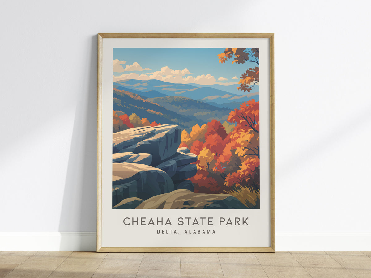 Cheaha State Park Matte Border Poster | Delta, Alabama Destination Print Travel Wall Art — framed wall art
