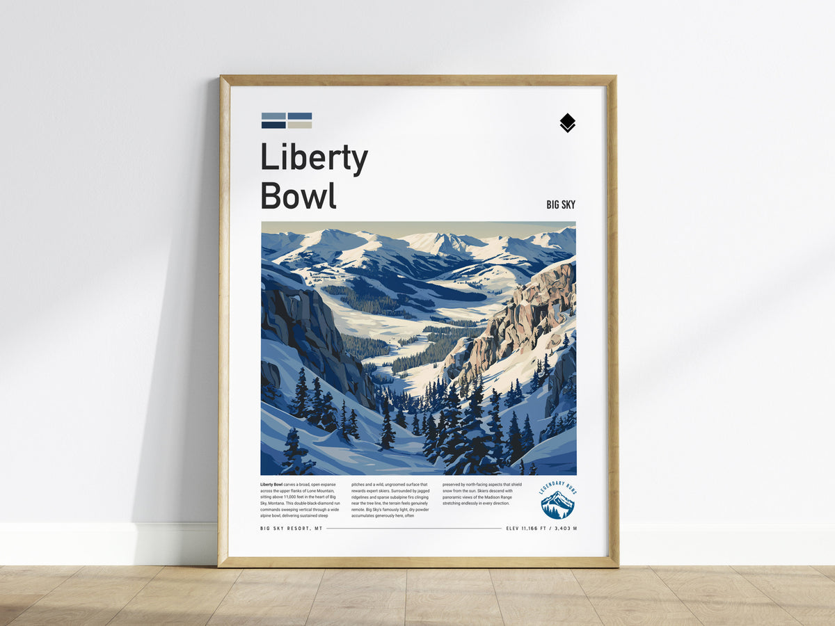 Liberty Bowl, Big Sky Poster | Alpine Print Ski Lodge Decor Wall Art — framed wall art