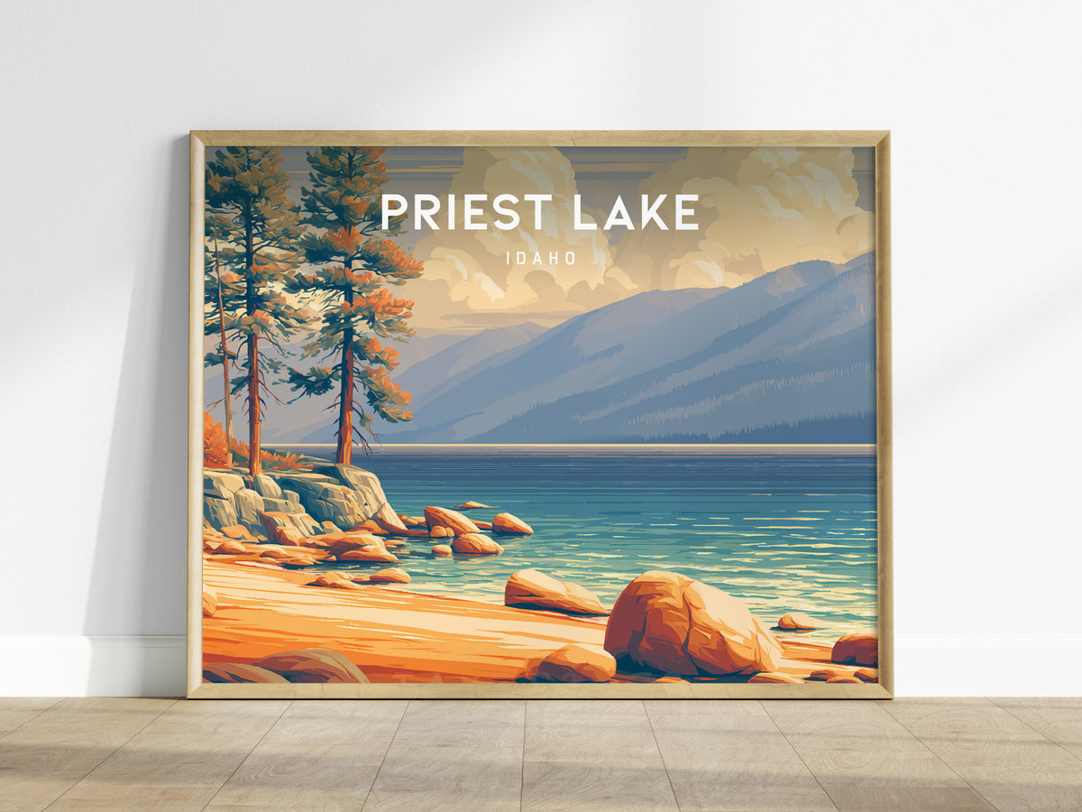 Priest Lake, Idaho Landscape Poster | Wilderness Lake Vacation Wall Art — framed wall art