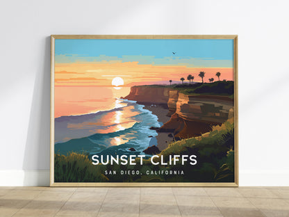 Sunset Cliffs, San Diego, California Landscape Poster | Coastal Beach Decor Wall Art — framed wall art