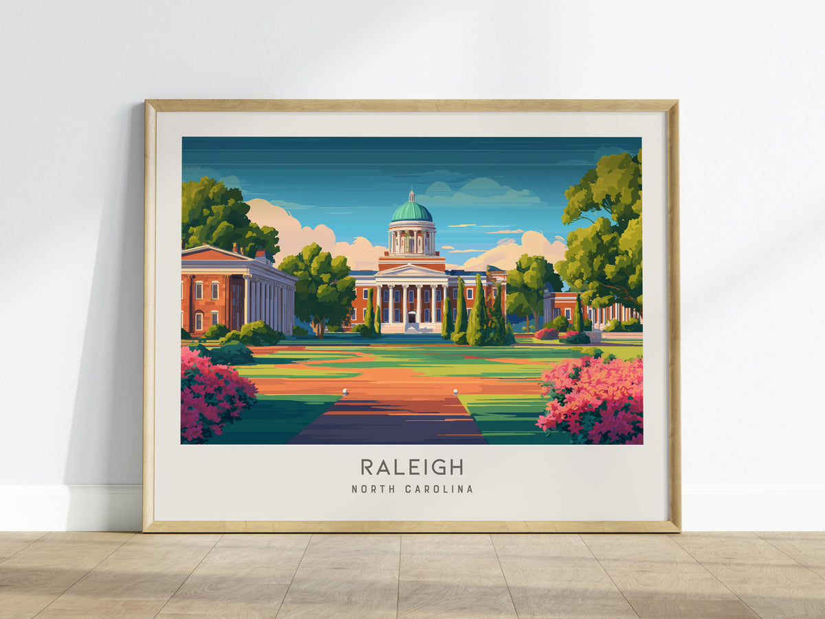 Raleigh Landscape Matte Border Poster | North Carolina Travel Wall Art — framed wall art