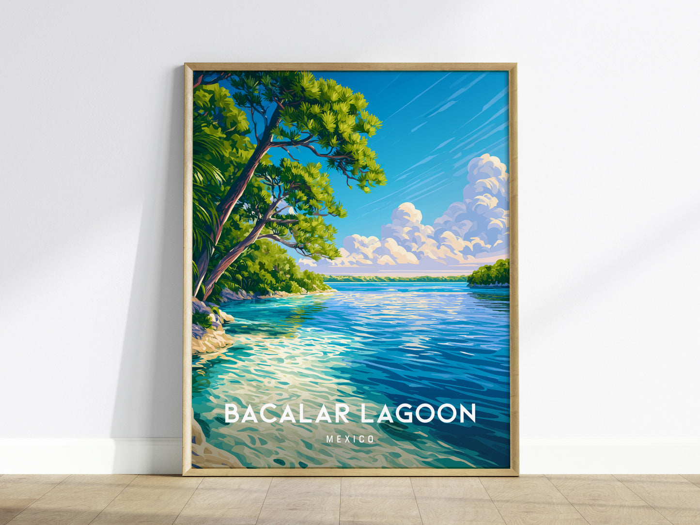 Bacalar Lagoon, Mexico Poster | Seven Colors Lake Tropical Beach Print Wall Art — framed wall art
