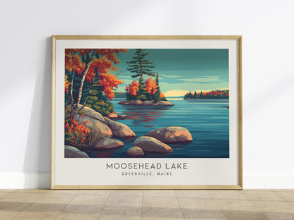 Moosehead Lake Landscape Matte Border Poster | Greenville, Maine Vacation Wall Art — framed wall art