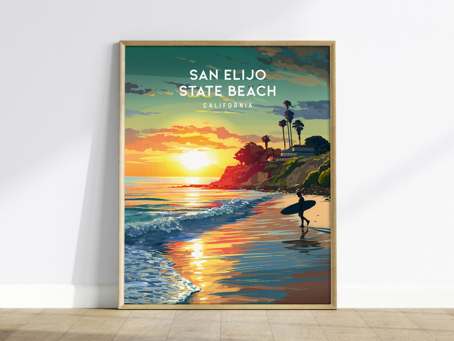 San Elijo State Beach, California Poster | Golden Bluffs & Ocean Breeze Wall Art — framed wall art