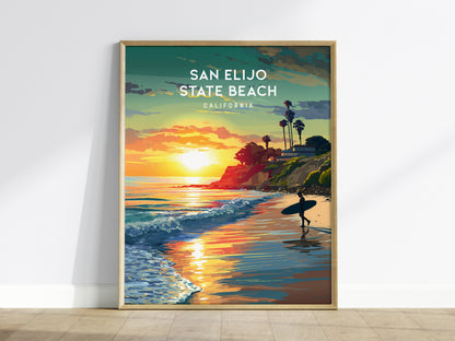 San Elijo State Beach, California Poster | Golden Bluffs & Ocean Breeze Wall Art — framed wall art