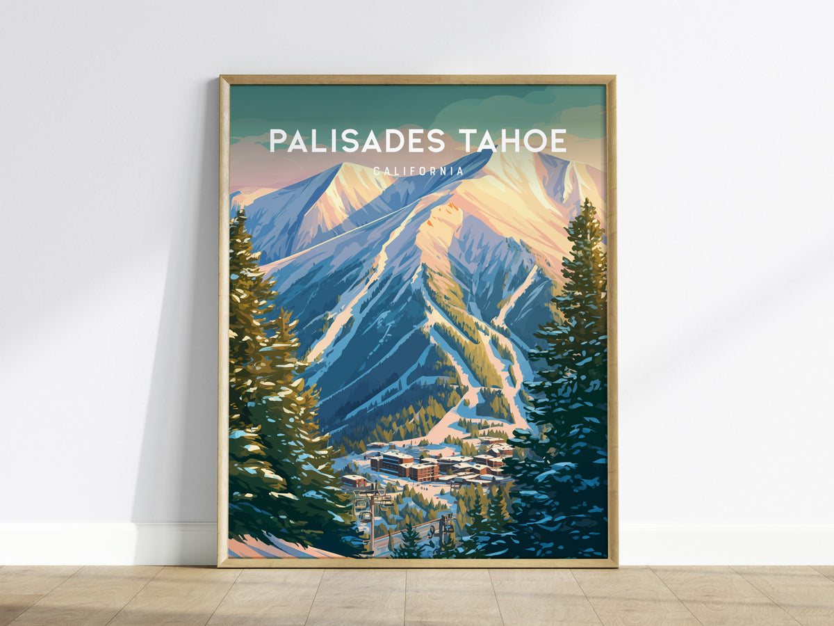 Palisades Tahoe, California Poster | Alpine Ski Lodge Mountain Wall Art — framed wall art