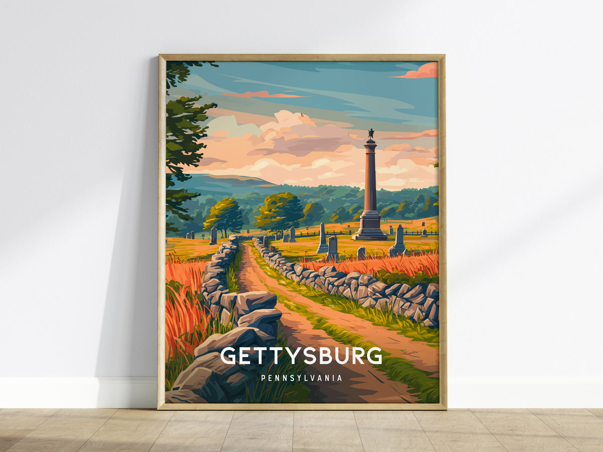 Gettysburg, Pennsylvania Poster | Historic Battlefield & Monument Travel Gift Wall Art — framed wall art
