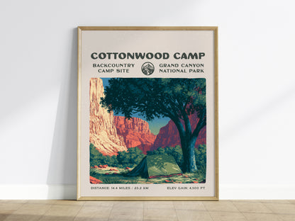 Cottonwood Camp, Grand Canyon National Park Poster | Camper Gift | Backcountry Canyon Trail Wall Art — framed wall art