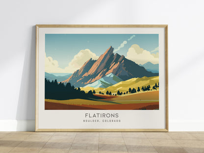 Flatirons Landscape Matte Border Poster | Boulder, Colorado Travel Wall Art — framed wall art