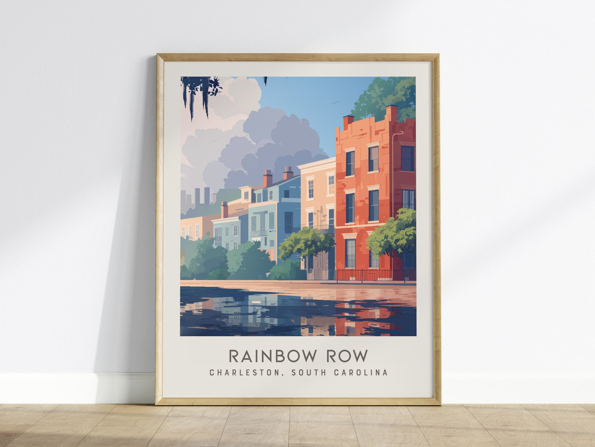 Rainbow Row Matte Border Poster | Charleston South Carolina Travel Wall Art — framed wall art