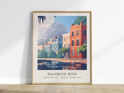 Rainbow Row Matte Border Poster | Charleston South Carolina Travel Wall Art — framed wall art
