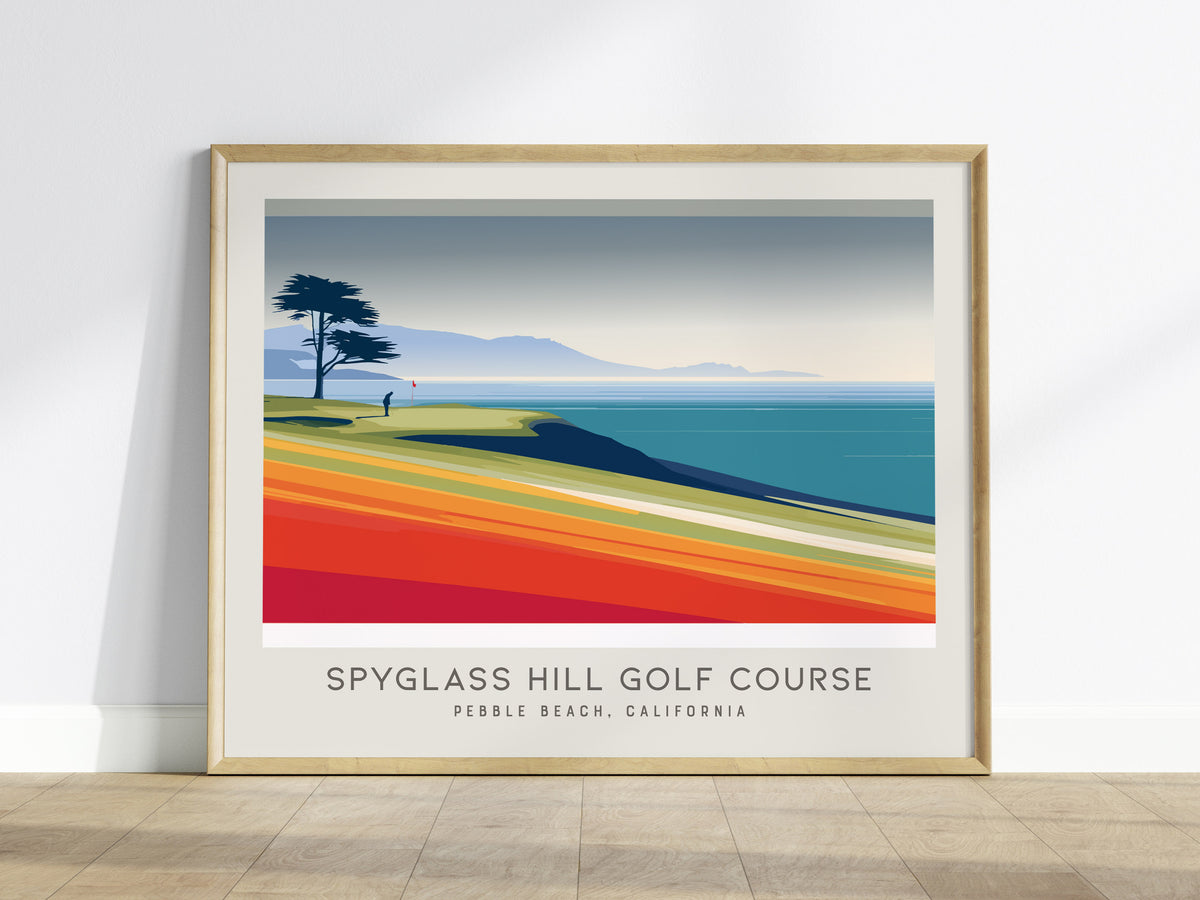 Spyglass Hill Golf Course Landscape Matte Border Poster | Pebble Beach, California Golf Course Print Wall Art — framed wall a