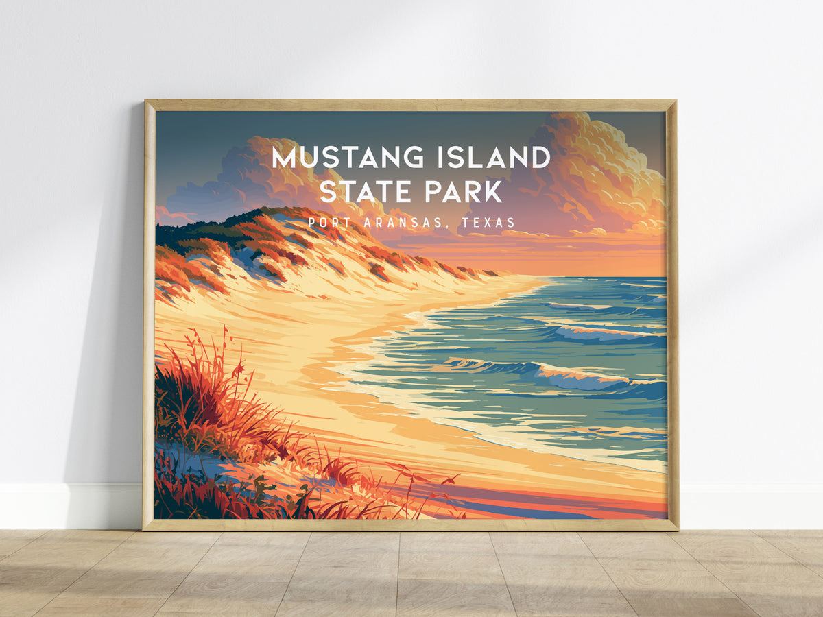 Mustang Island State Park, Port Aransas, Texas Landscape Poster | Coastal Beach Decor Wall Art — framed wall art
