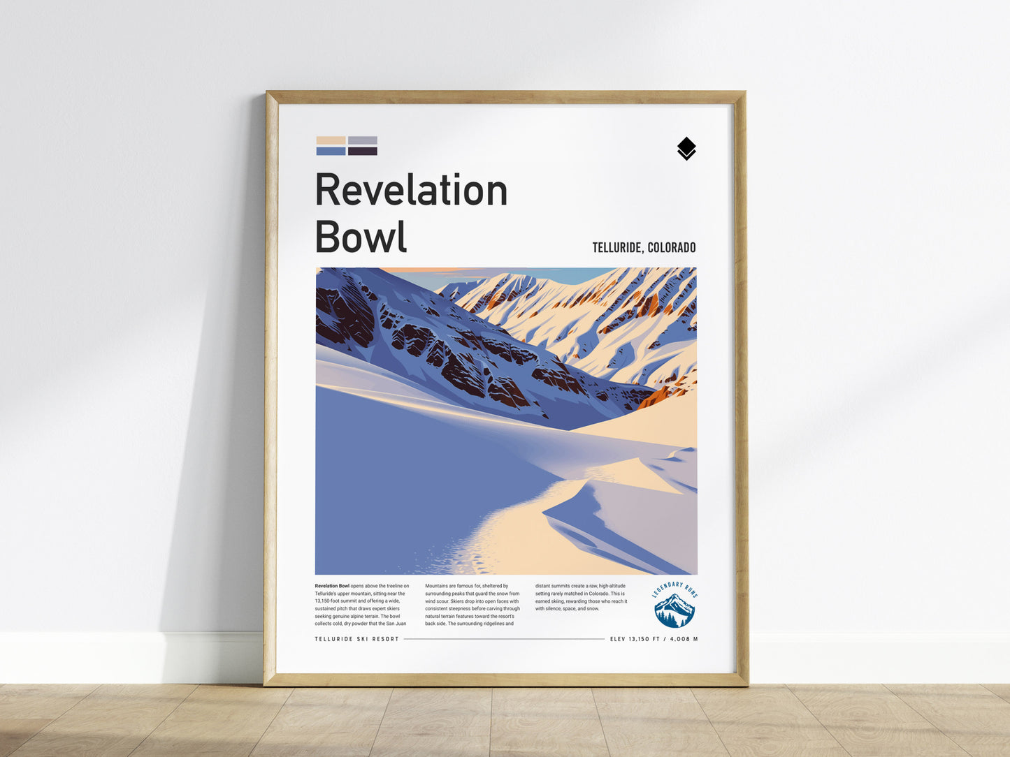 Revelation Bowl, Telluride Poster | Alpine Powder Run Mountain Wall Art — framed wall art