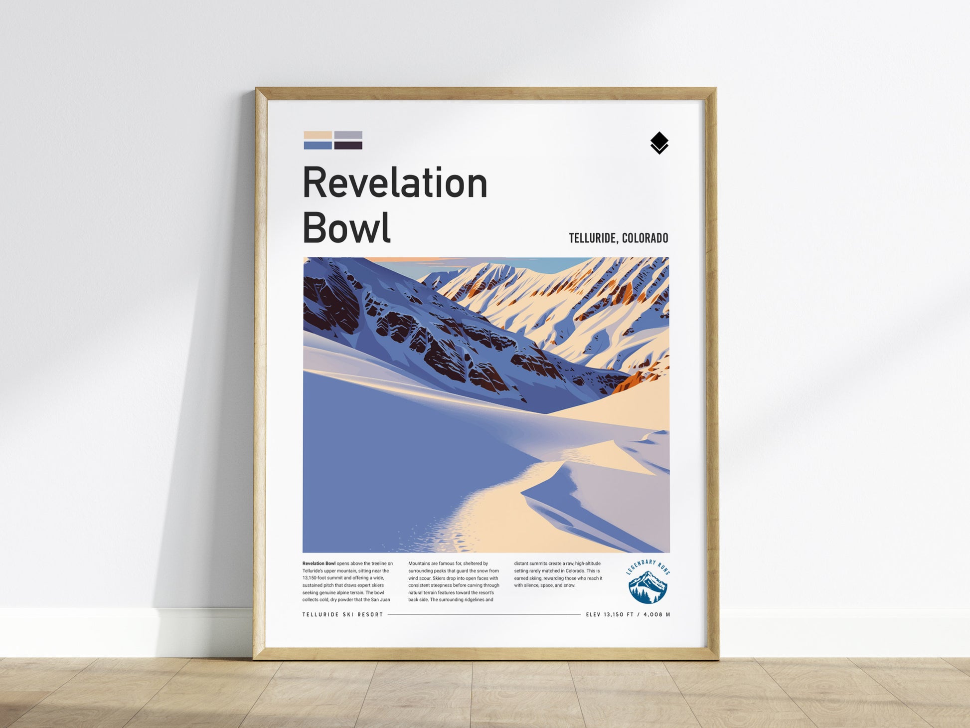 Revelation Bowl, Telluride Poster | Alpine Powder Run Mountain Wall Art — framed wall art